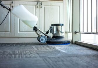 Floor polisher on a gray carpet. Top 3 Reasons Carpet Care Is Vital for Better Overall Health in Our BreatheWell Program